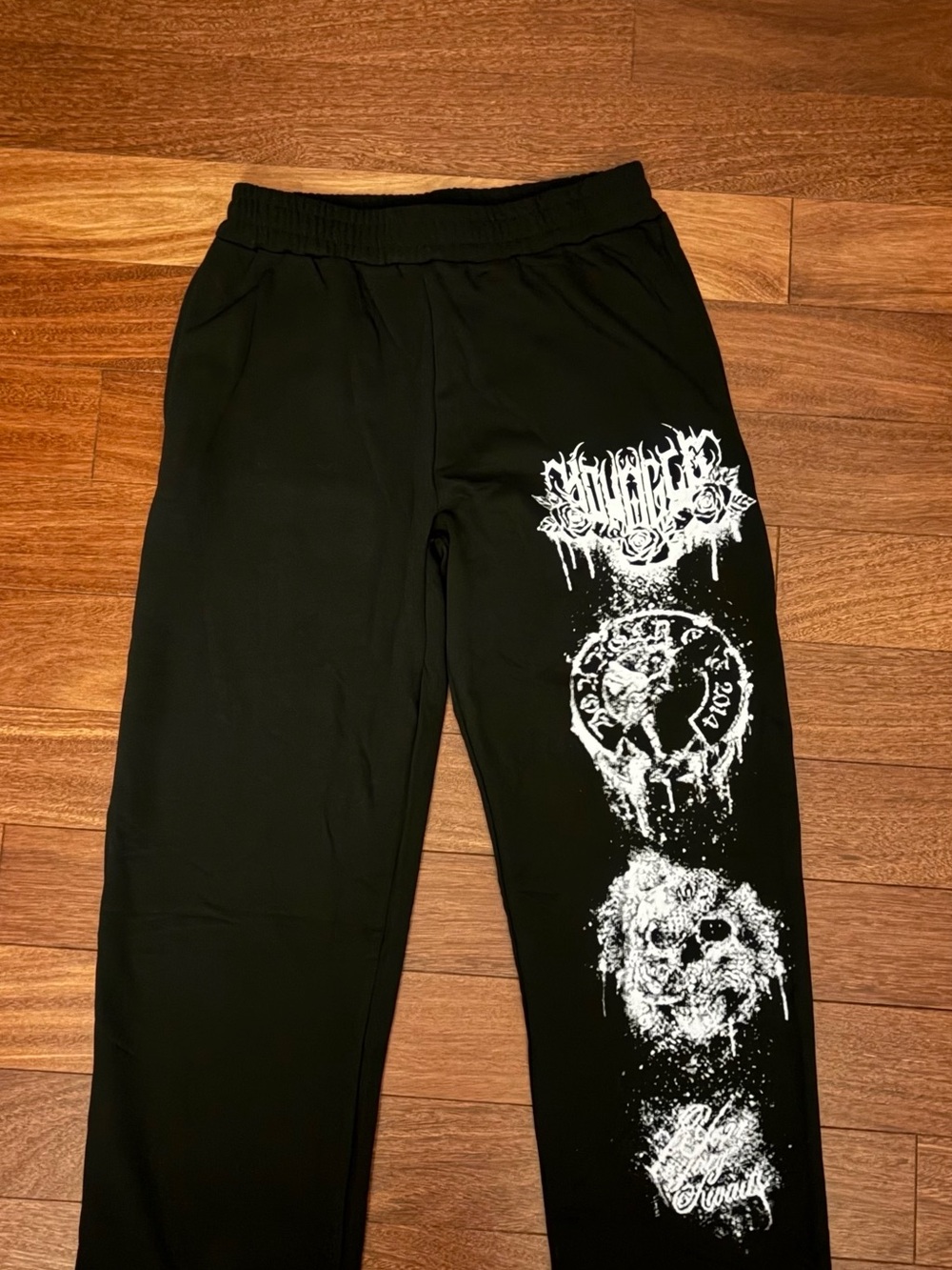 YoungLA Black Jogger Pants with White Graphic Print